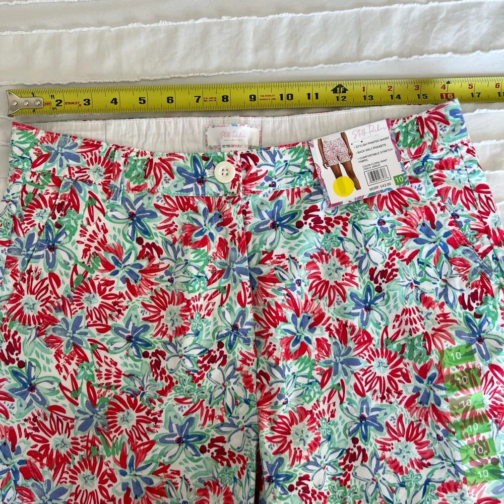 NWT Stella Parker women’s floral blue green cotton blend shorts size 10